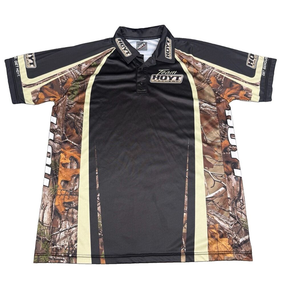 Team Hoyt Archery Polo Shirt Mens XL Black Realtree Camo Hunting Shooting Jersey